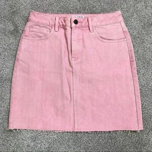 Oliver Logan Denim Skirt Pink Mini Short Raw Hem
